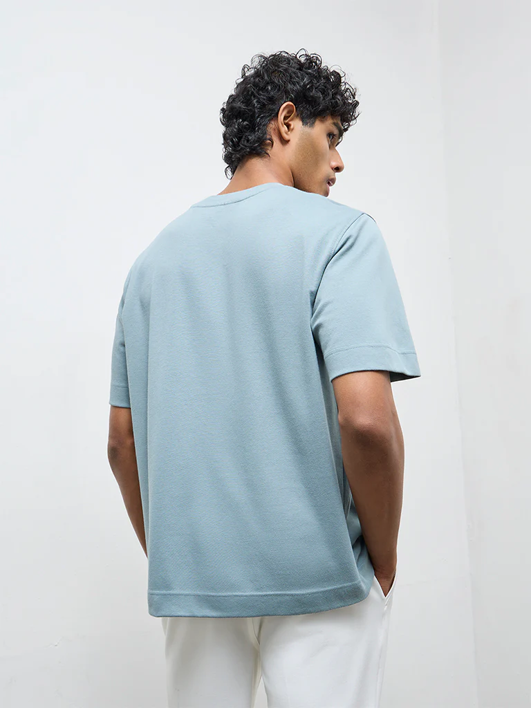 Nuoflexx Dusty Blue Typographic Relaxed-Fit Cotton-Blend T-Shirt - Image 5