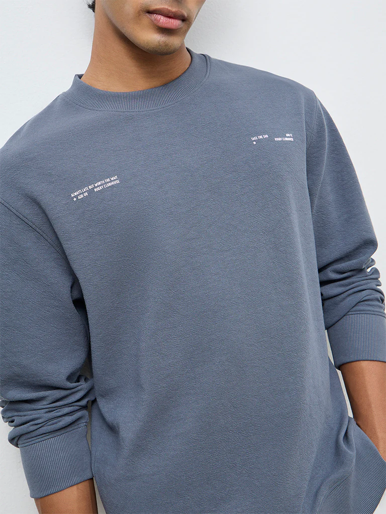 Nuoflexx Dusty Blue Typographic Relaxed-Fit Sweatshirt - Image 4