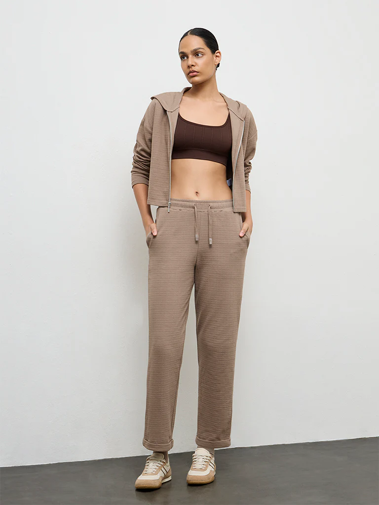 Nuoflexx Dusty Brown Textured Hooded Jacket