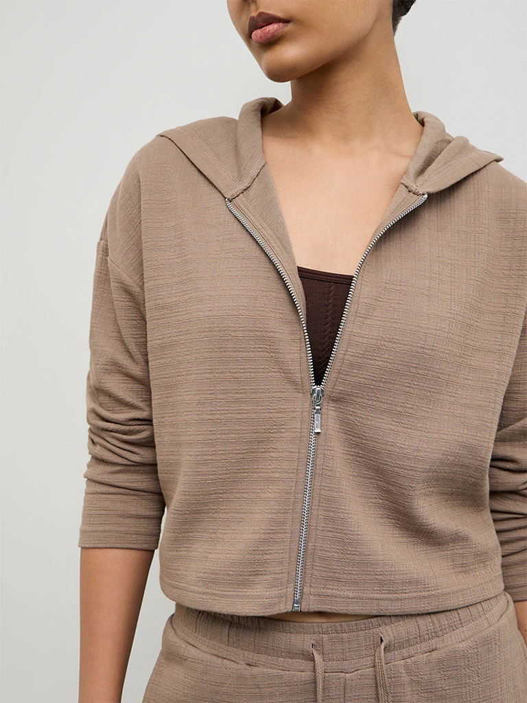 Nuoflexx Dusty Brown Textured Hooded Jacket - Image 3