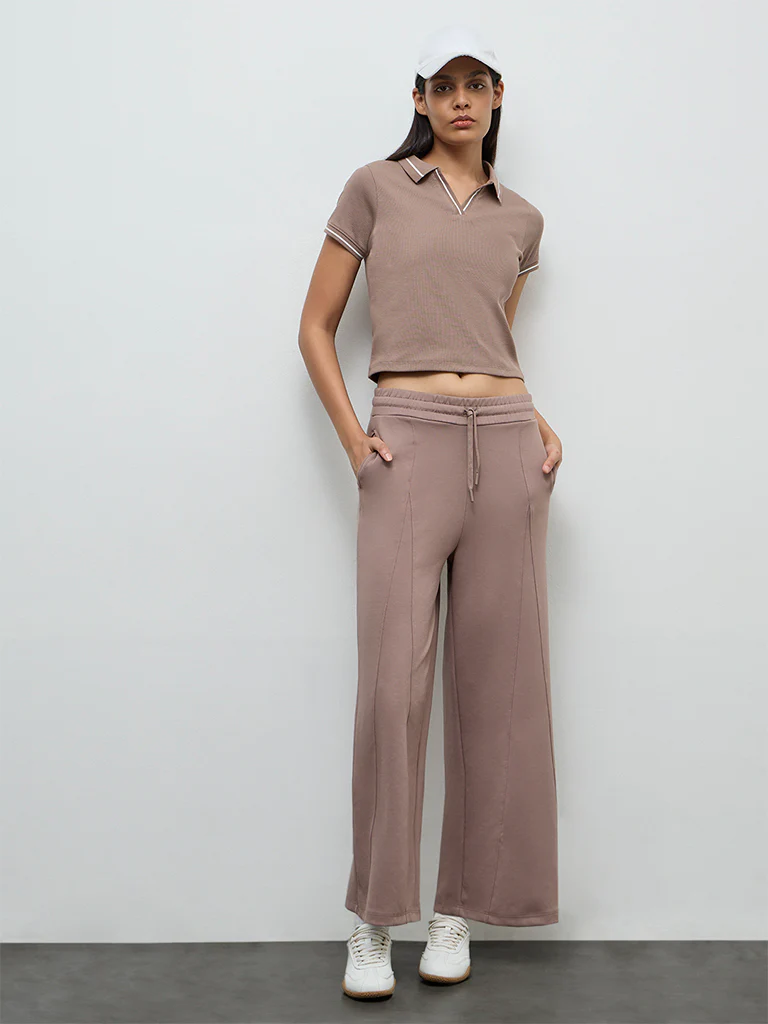 Nuoflexx Dusty Mauve Ribbed Cotton-Blend T-Shirt - Image 2