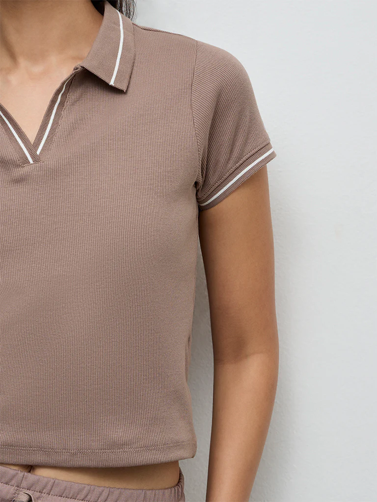 Nuoflexx Dusty Mauve Ribbed Cotton-Blend T-Shirt - Image 3