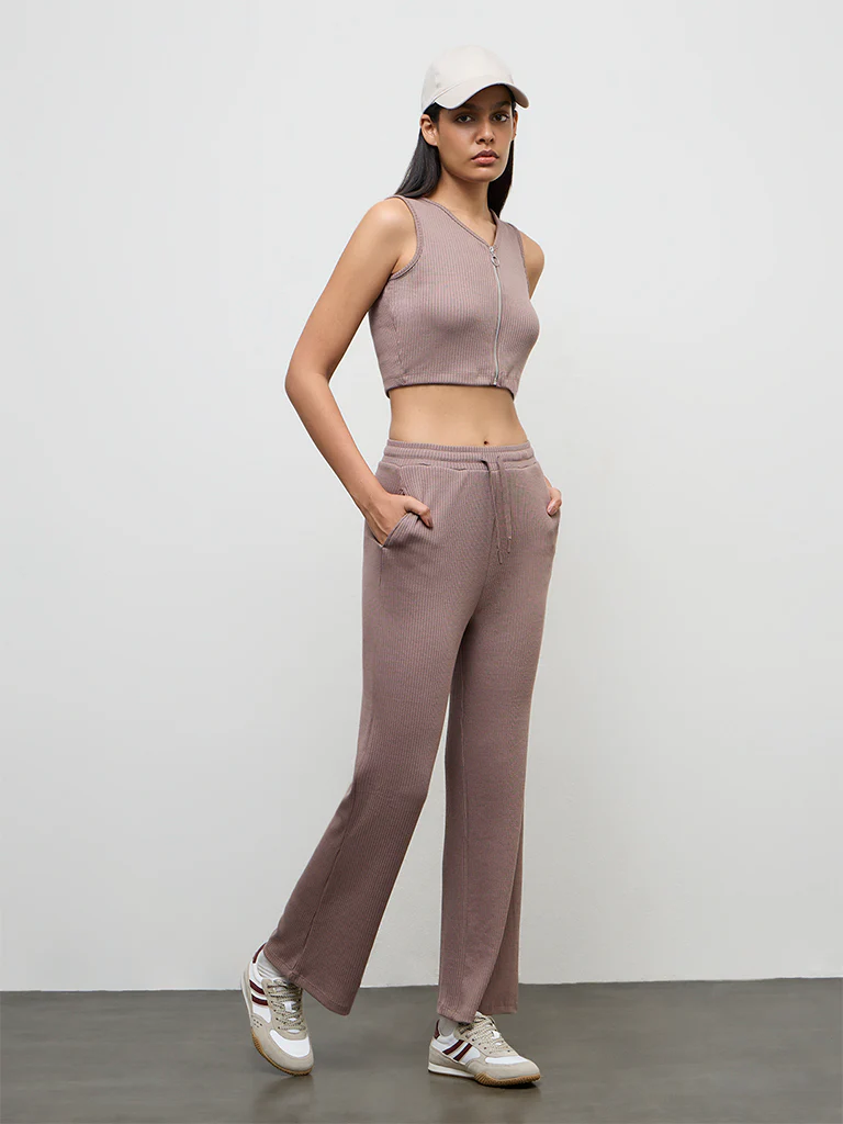 Nuoflexx Dusty Mauve Ribbed Zip-Front Top