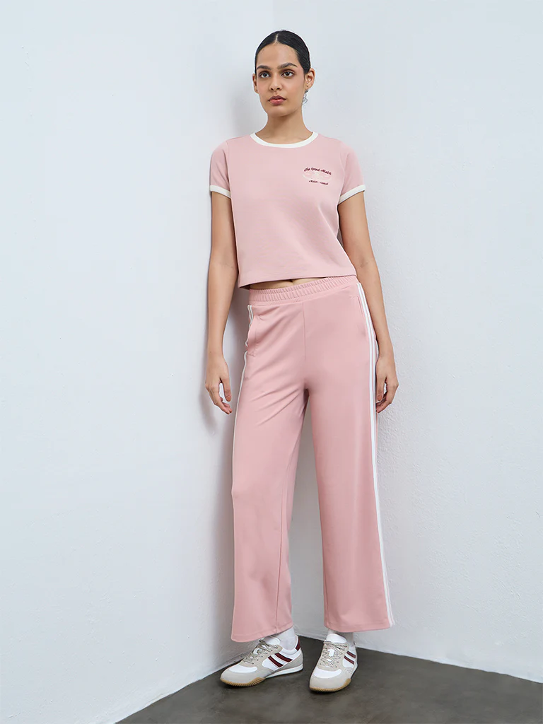 Nuoflexx Dusty Pink Embroidered Cotton-Blend T-Shirt - Image 3