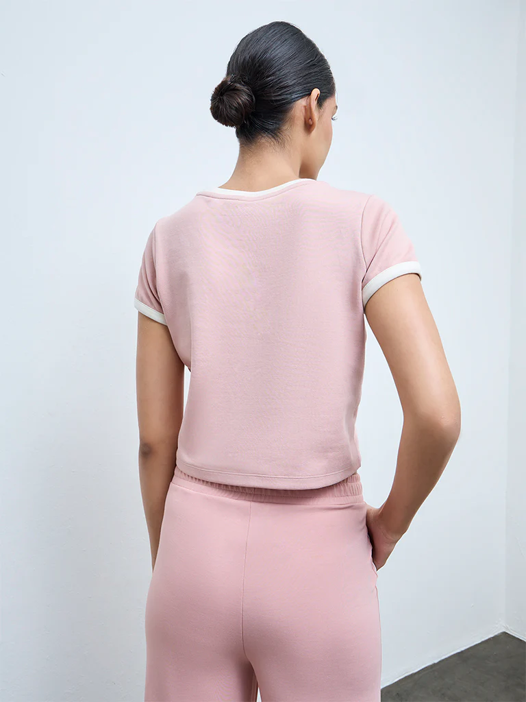Nuoflexx Dusty Pink Embroidered Cotton-Blend T-Shirt - Image 5