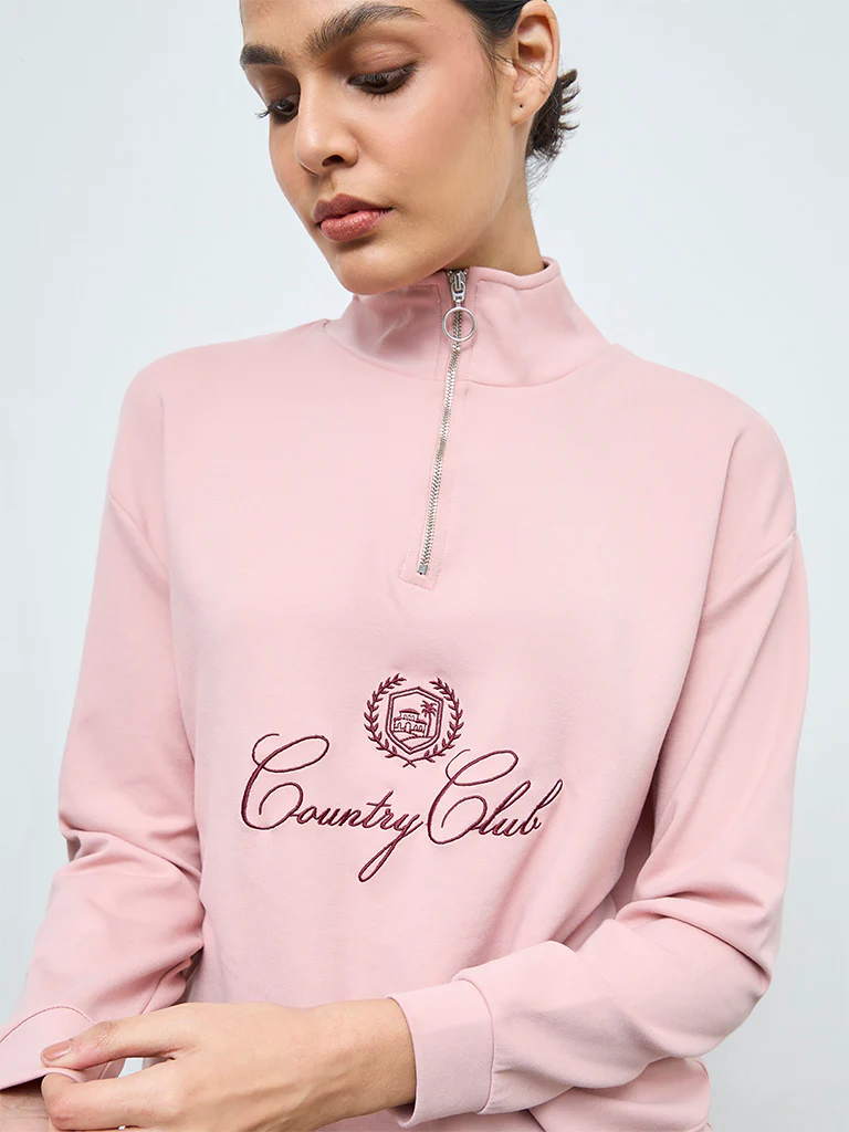 Nuoflexx Dusty Pink Embroidered Quarter-Zip Sweatshirt - Image 3