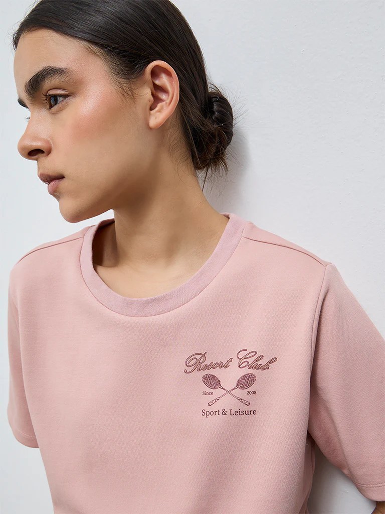 Nuoflexx Dusty Pink Printed Cotton-Blend T-Shirt - Image 3
