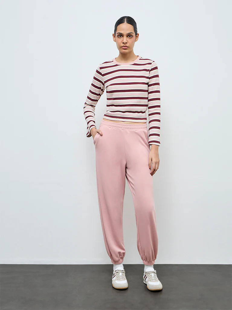 Nuoflexx Dusty Pink Striped Cotton-Blend T-Shirt - Image 2