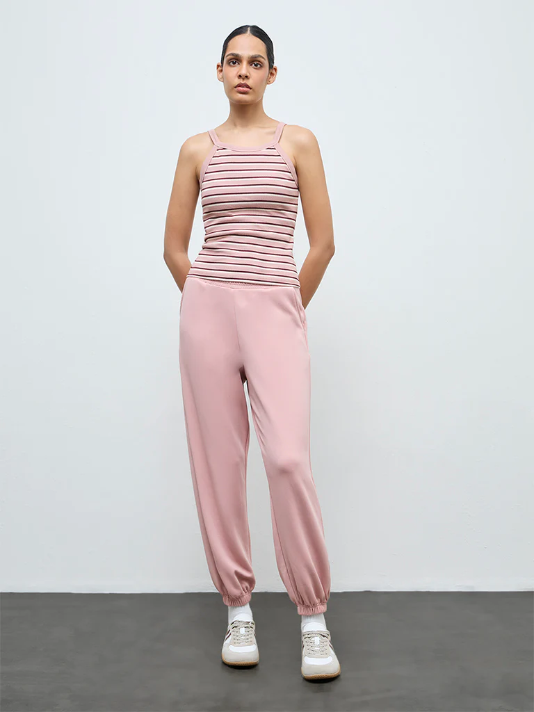 Nuoflexx Dusty Pink Striped Cotton-Blend Tank Top - Image 2