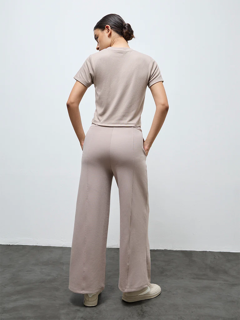 Nuoflexx Dusty Taupe Solid High-Rise Track Pants - Image 4