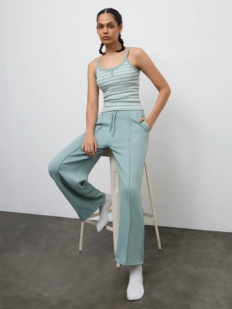 Nuoflexx Green Striped Cotton-Blend Top