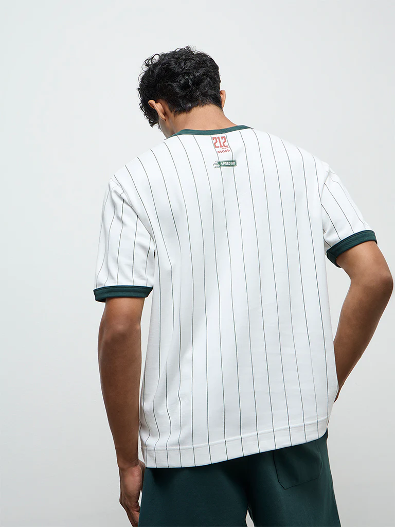 Nuoflexx Green Striped Relaxed-Fit Cotton-Blend T-Shirt - Image 4