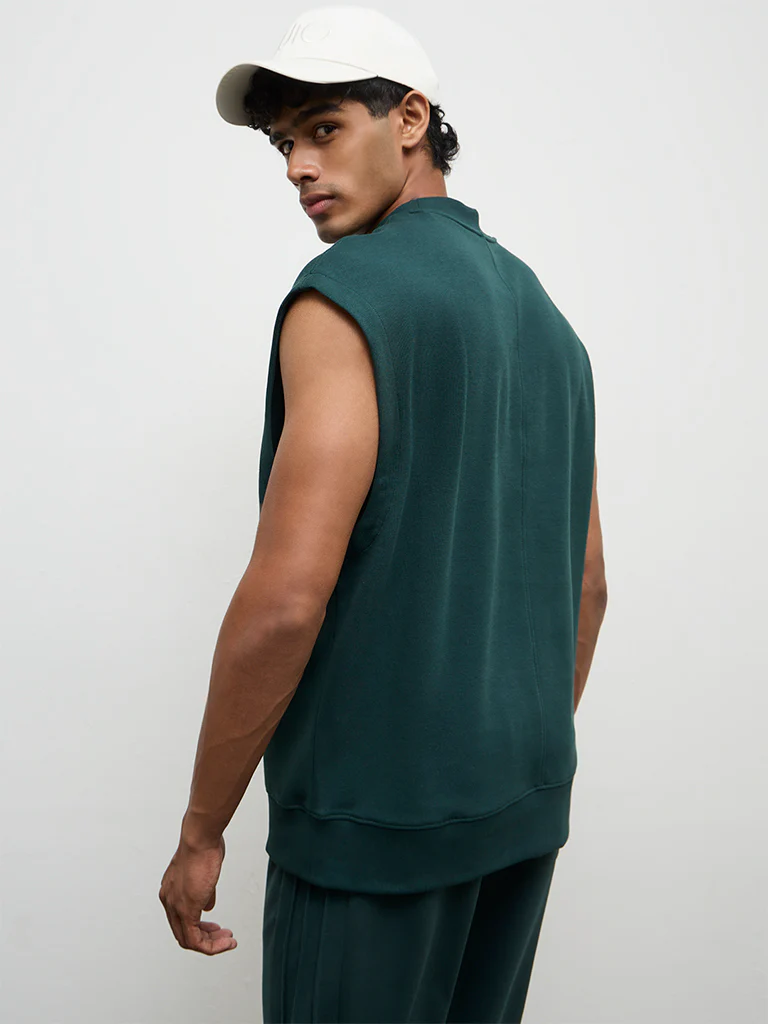 Nuoflexx Green Text-Embossed Relaxed Fit Cotton-Blend T-Shirt - Image 4