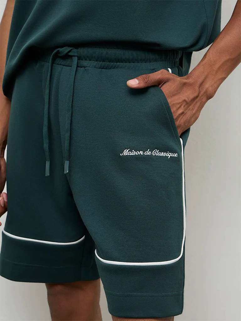Nuoflexx Green Text-Printed Relaxed Fit Mid-Rise Cotton-Blend Shorts - Image 3