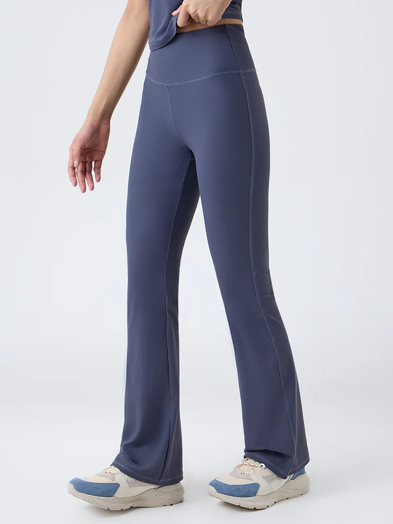 Nuoflexx Grey Ribbed-Textured High-Rise Pants - Image 2