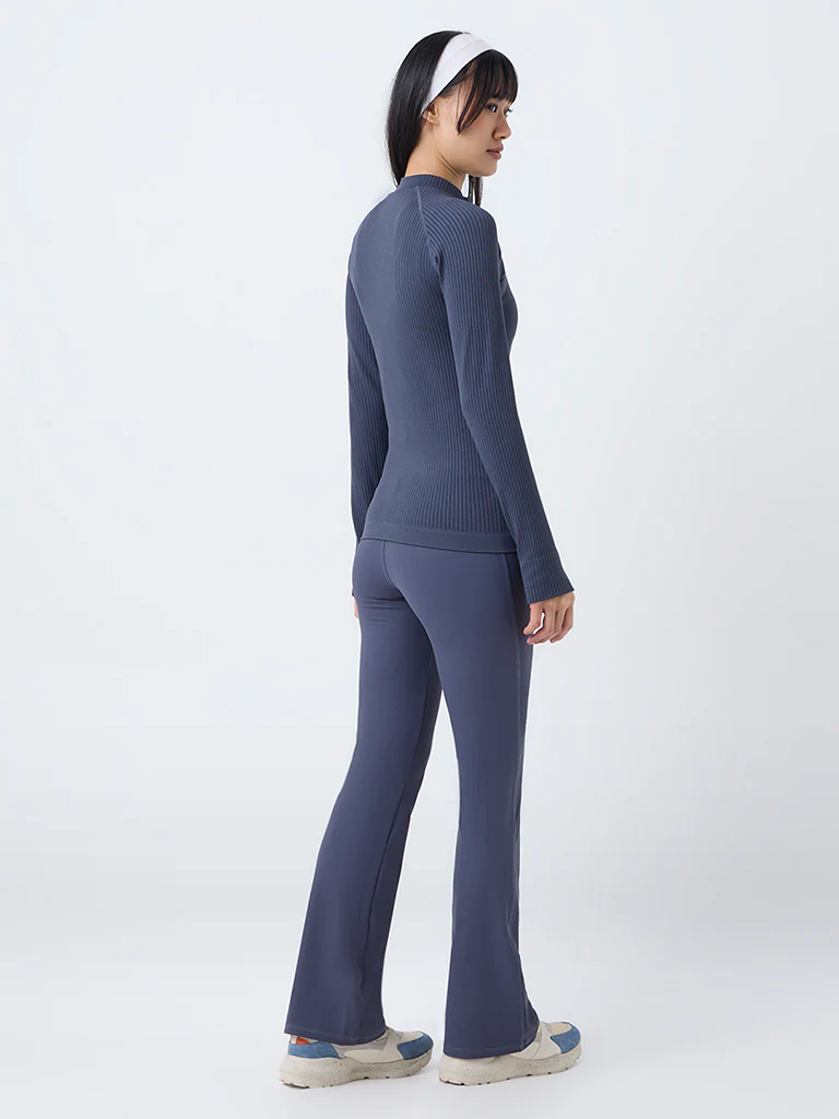 Nuoflexx Grey Ribbed-Textured High-Rise Pants - Image 4