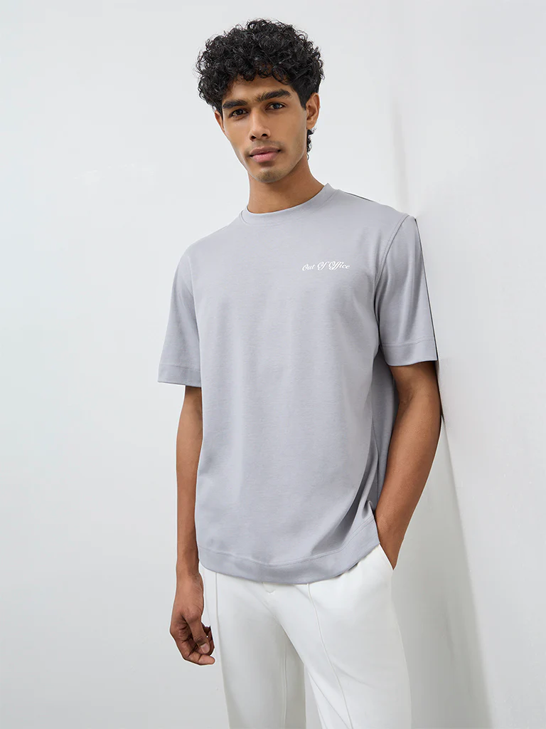 Nuoflexx Grey Typographic Relaxed-Fit Cotton-Blend T-Shirt