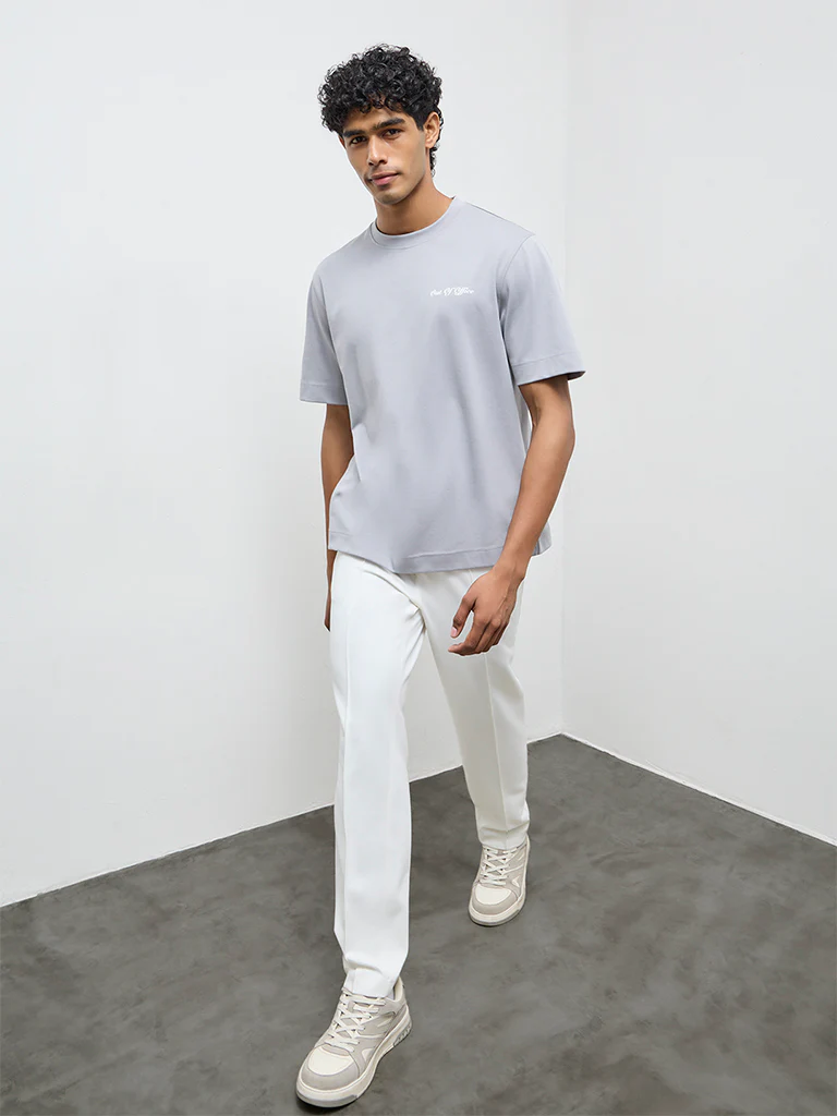 Nuoflexx Grey Typographic Relaxed-Fit Cotton-Blend T-Shirt - Image 3