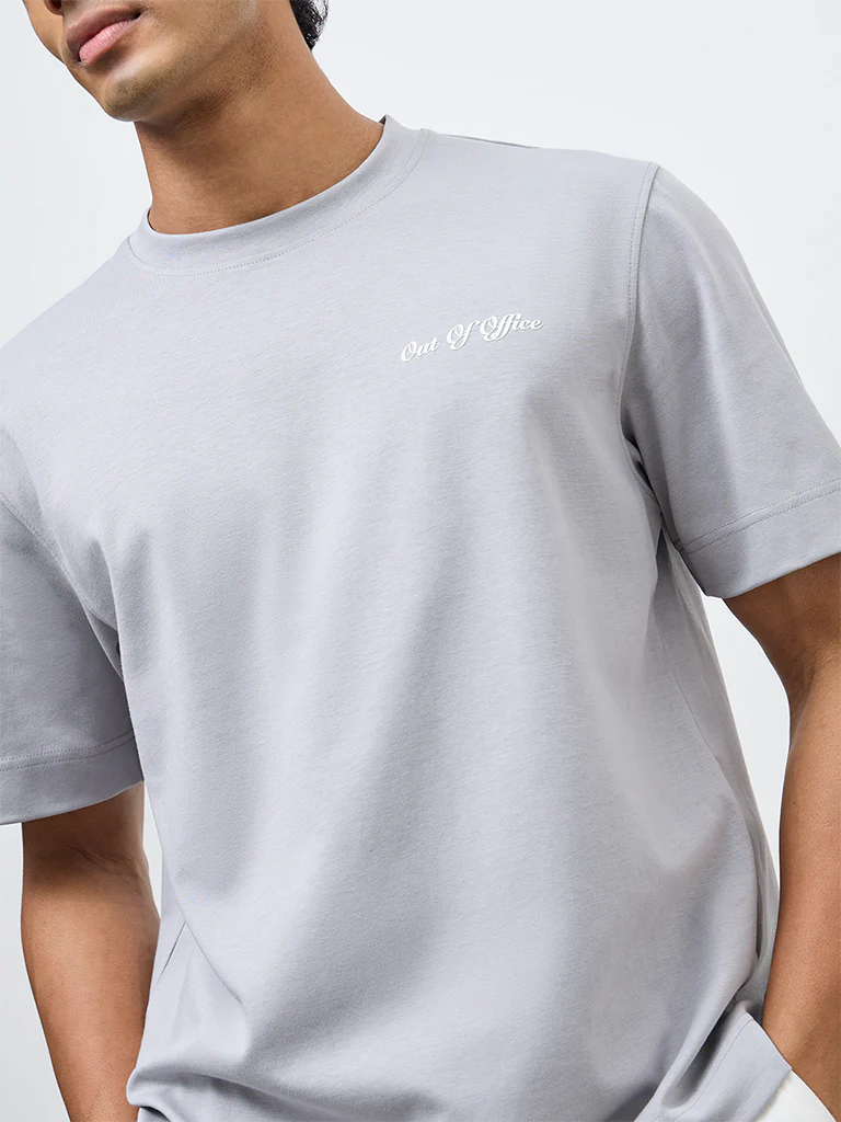 Nuoflexx Grey Typographic Relaxed-Fit Cotton-Blend T-Shirt - Image 4