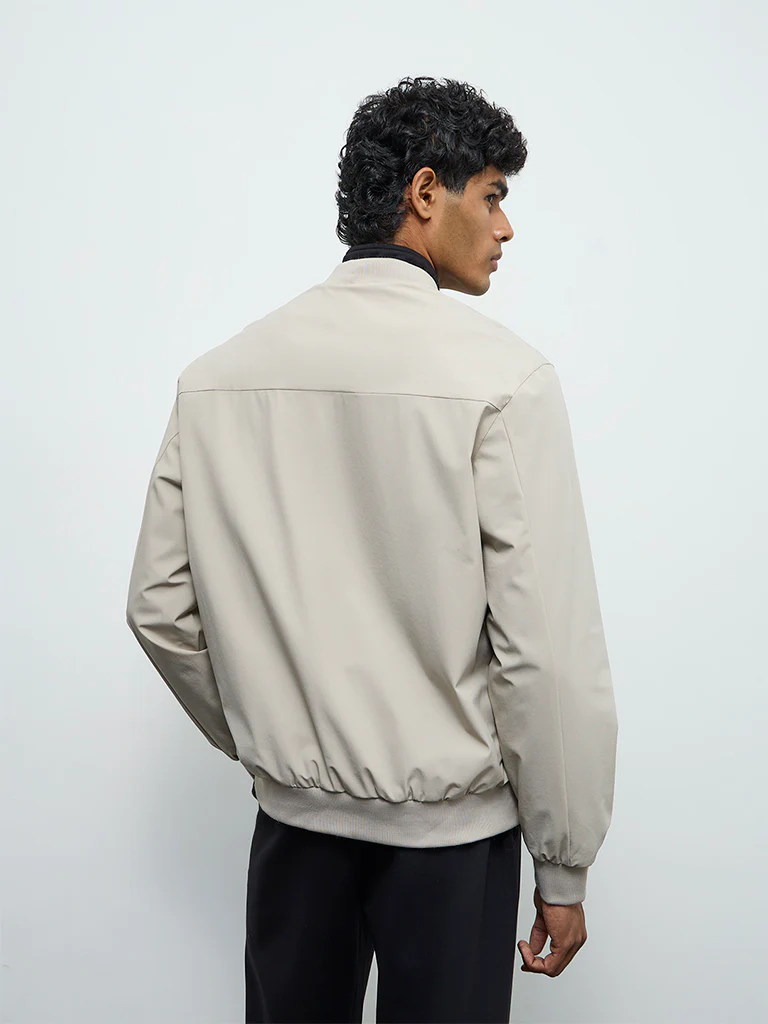 Nuoflexx Light Beige Relaxed-Fit Bomber Jacket - Image 5