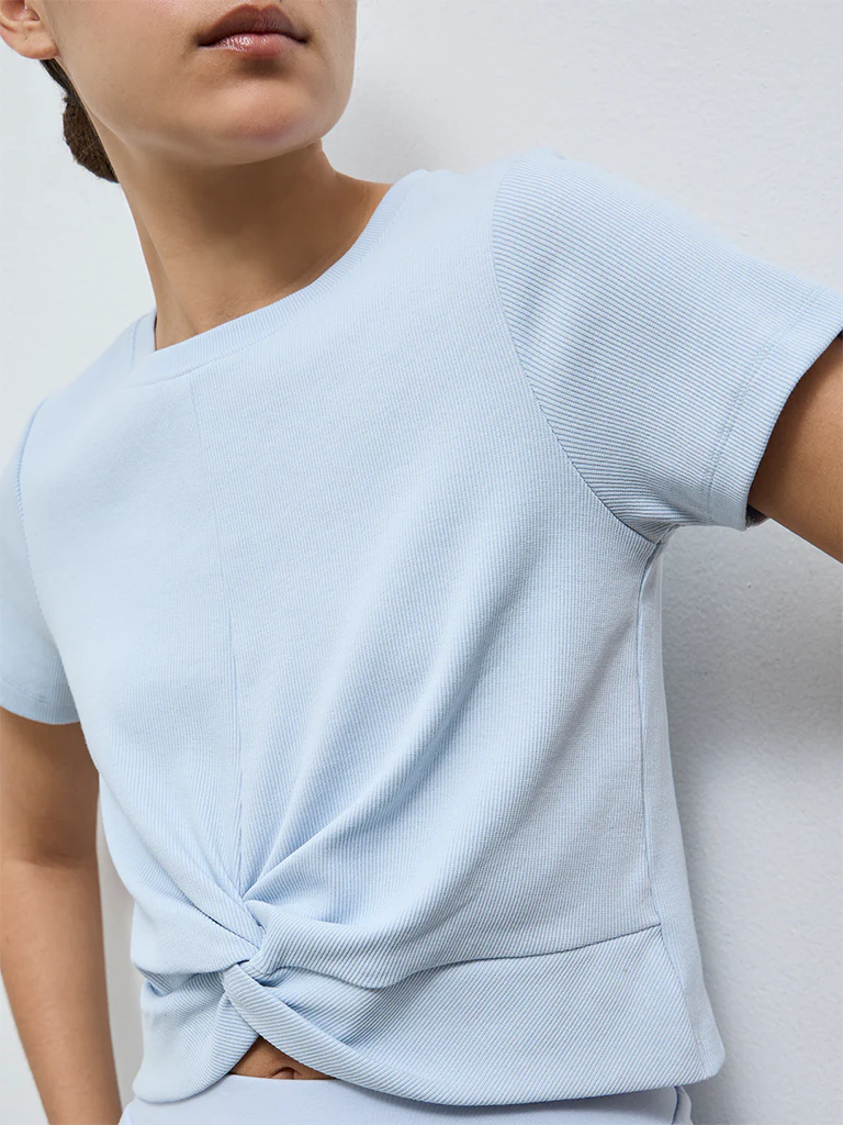Nuoflexx Light Blue Knot-Detailed Cotton-Blend T-Shirt - Image 3