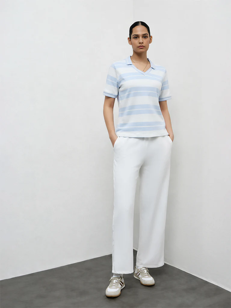 Nuoflexx Light Blue Striped Cotton T-Shirt