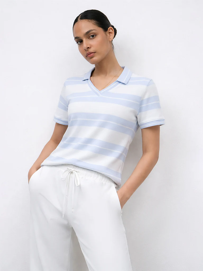 Nuoflexx Light Blue Striped Cotton T-Shirt - Image 2
