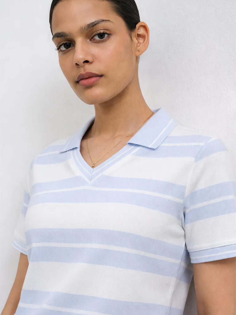 Nuoflexx Light Blue Striped Cotton T-Shirt - Image 3