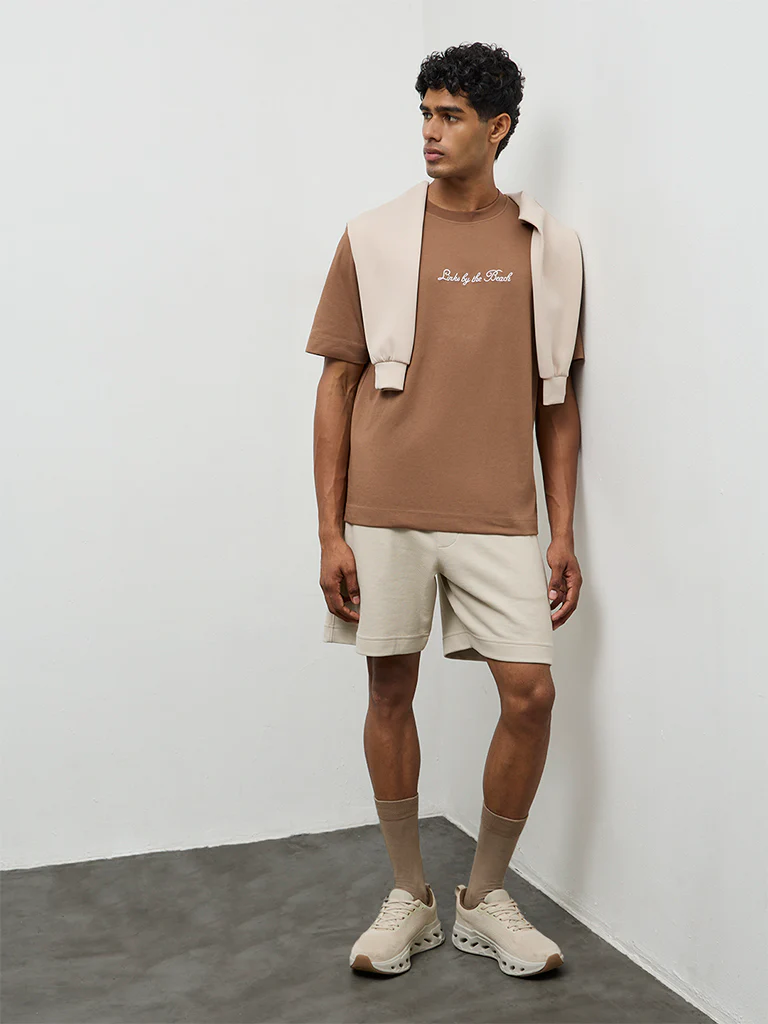Nuoflexx Light Brown Relaxed-Fit Cotton-Blend T-Shirt - Image 2