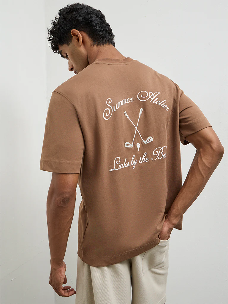Nuoflexx Light Brown Relaxed-Fit Cotton-Blend T-Shirt - Image 4