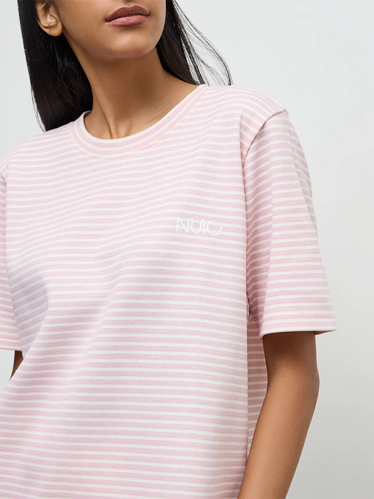 Nuoflexx Light Pink Striped Cotton-Blend T-Shirt - Image 3