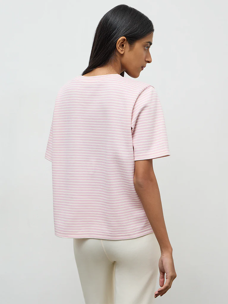 Nuoflexx Light Pink Striped Cotton-Blend T-Shirt - Image 4