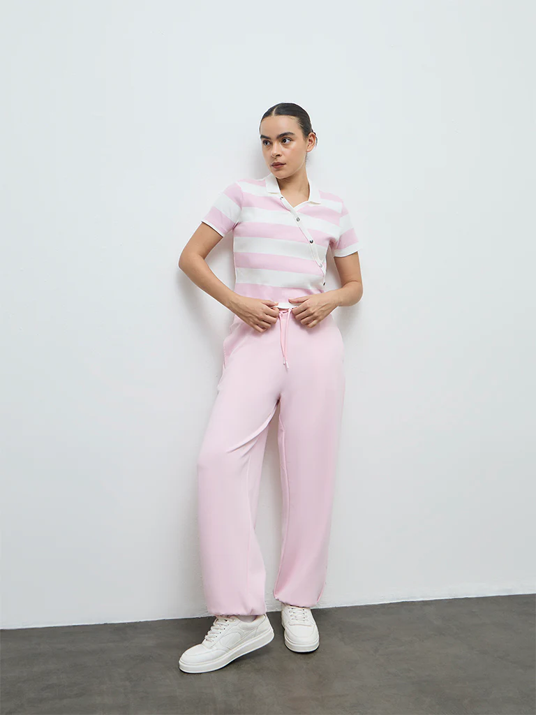 Nuoflexx Light Pink Striped Cotton-Blend Top - Image 2