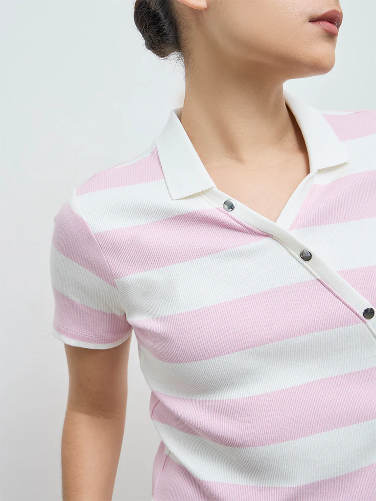 Nuoflexx Light Pink Striped Cotton-Blend Top - Image 3