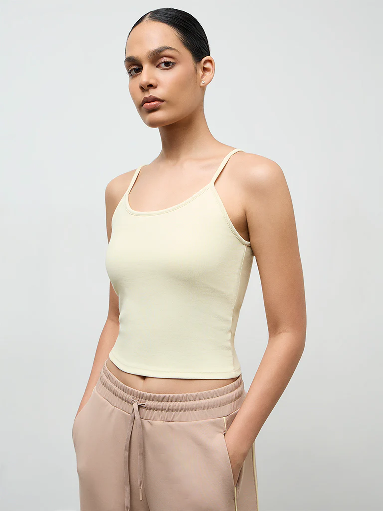 Nuoflexx Light Yellow Ribbed-Textured Top