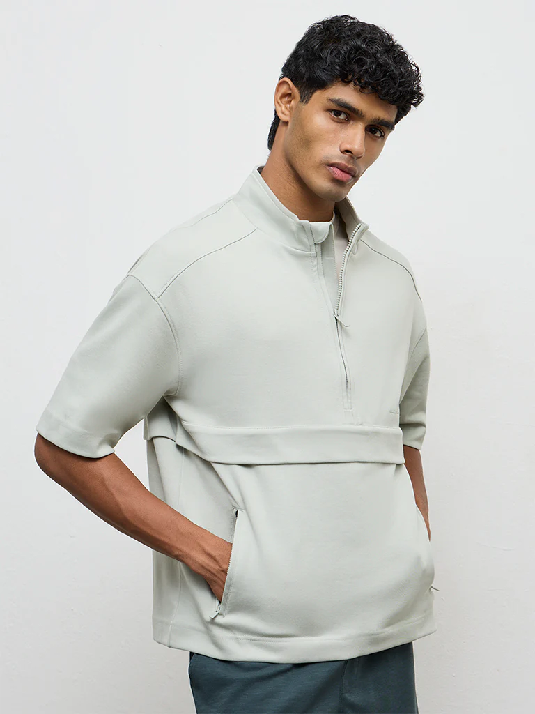 Nuoflexx Mint Relaxed-Fit Cotton-Blend Quarter-Zip Sweatshirt - Image 3