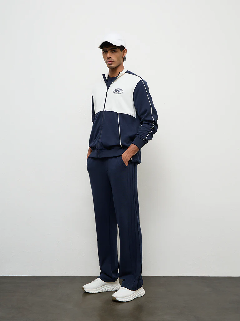 Nuoflexx Navy Colour-Blocked Relaxed Fit Cotton-Blend Jacket - Image 2