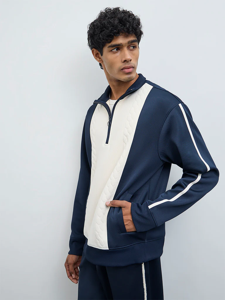 Nuoflexx Navy Colour-Blocked Relaxed-Fit Sweatshirt
