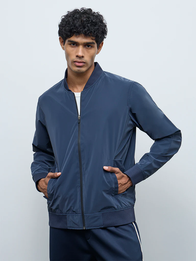Nuoflexx Navy Relaxed-Fit Bomber Jacket