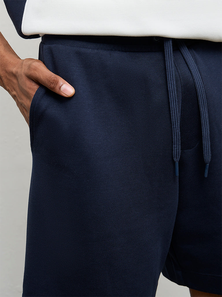 Nuoflexx Navy Relaxed-Fit Mid-Rise Cotton-Blend Shorts - Image 4