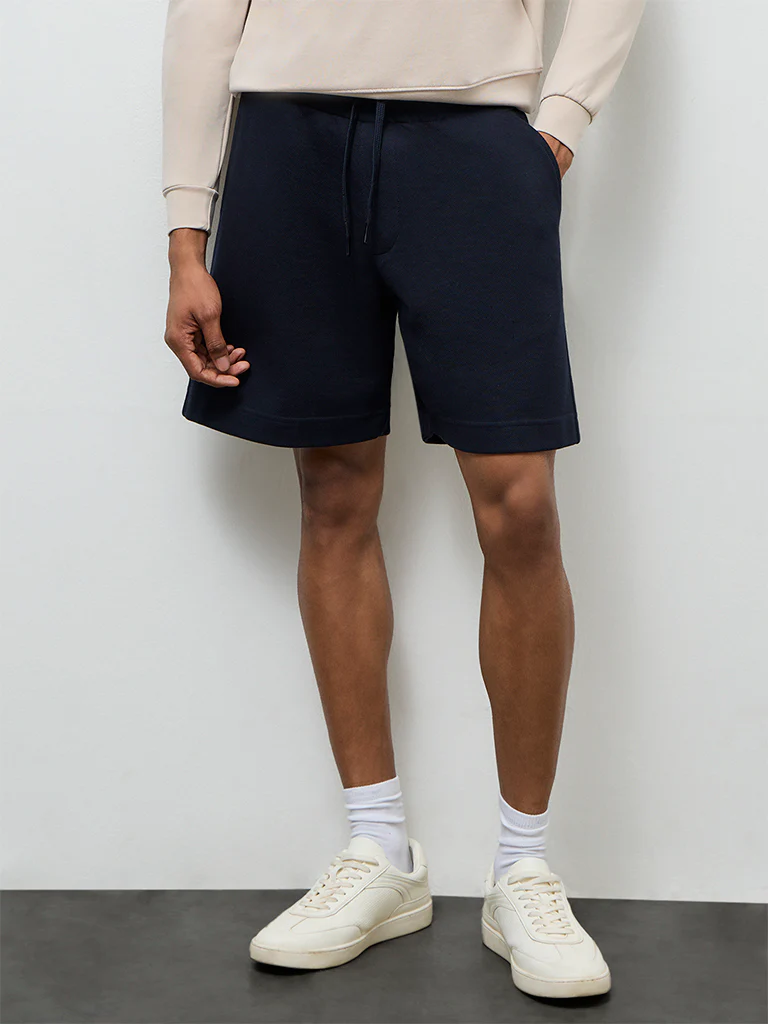 Nuoflexx Navy Relaxed-Fit Mid-Rise Cotton-Blend Shorts - Image 2