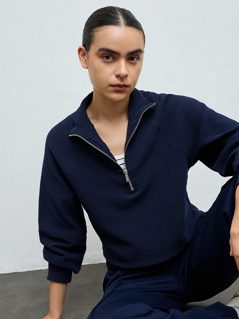 Nuoflexx Navy Ribbed Quarter-Zip Sweatshirt