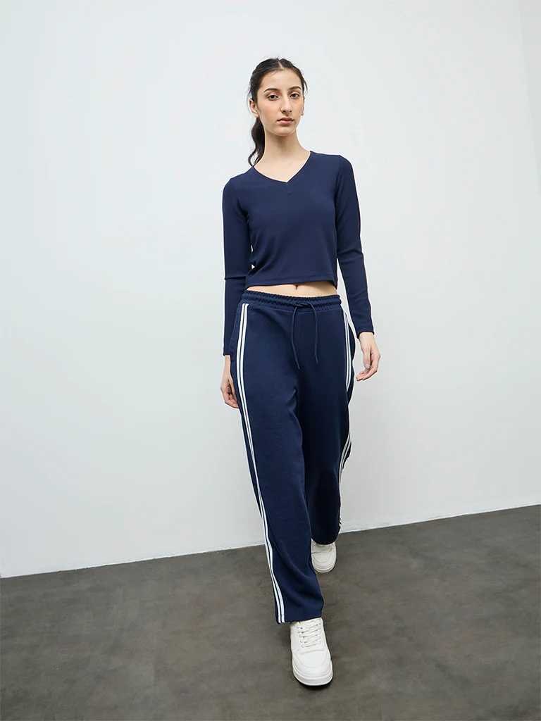 Nuoflexx Navy Ribbed-Textured T-Shirt