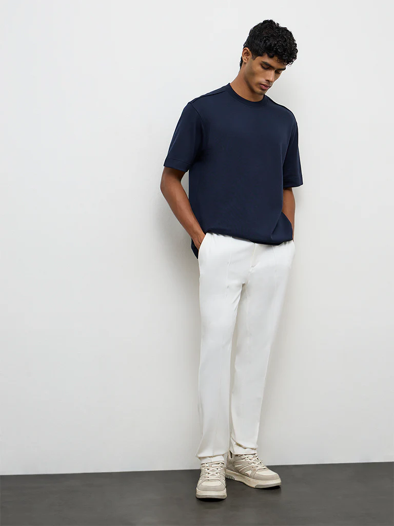 Nuoflexx Navy Solid Relaxed-Fit Cotton-Blend T-Shirt - Image 2