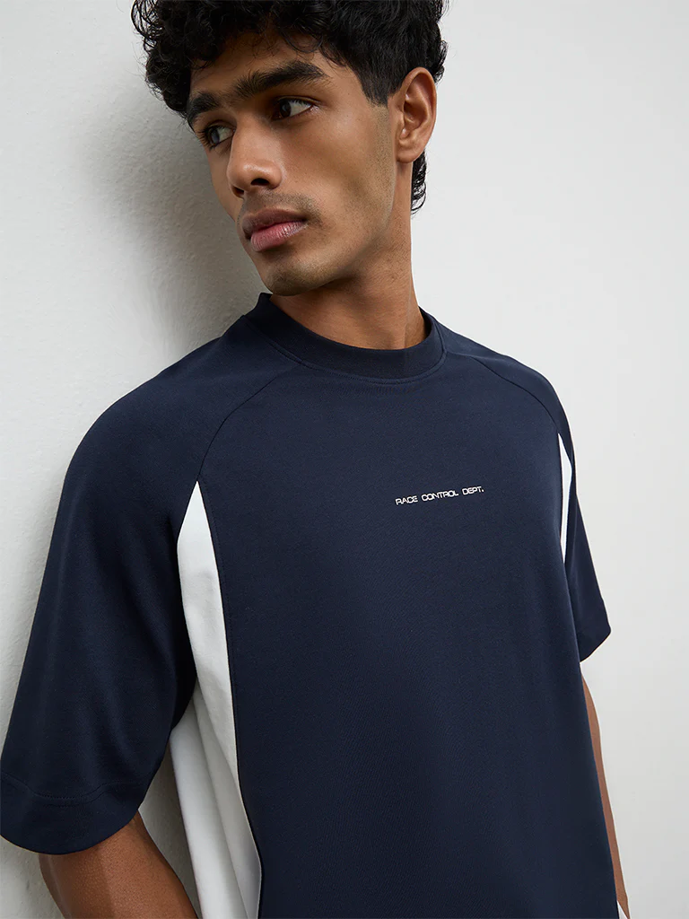 Nuoflexx Navy Stripe-Design Relaxed Fit T-Shirt - Image 3