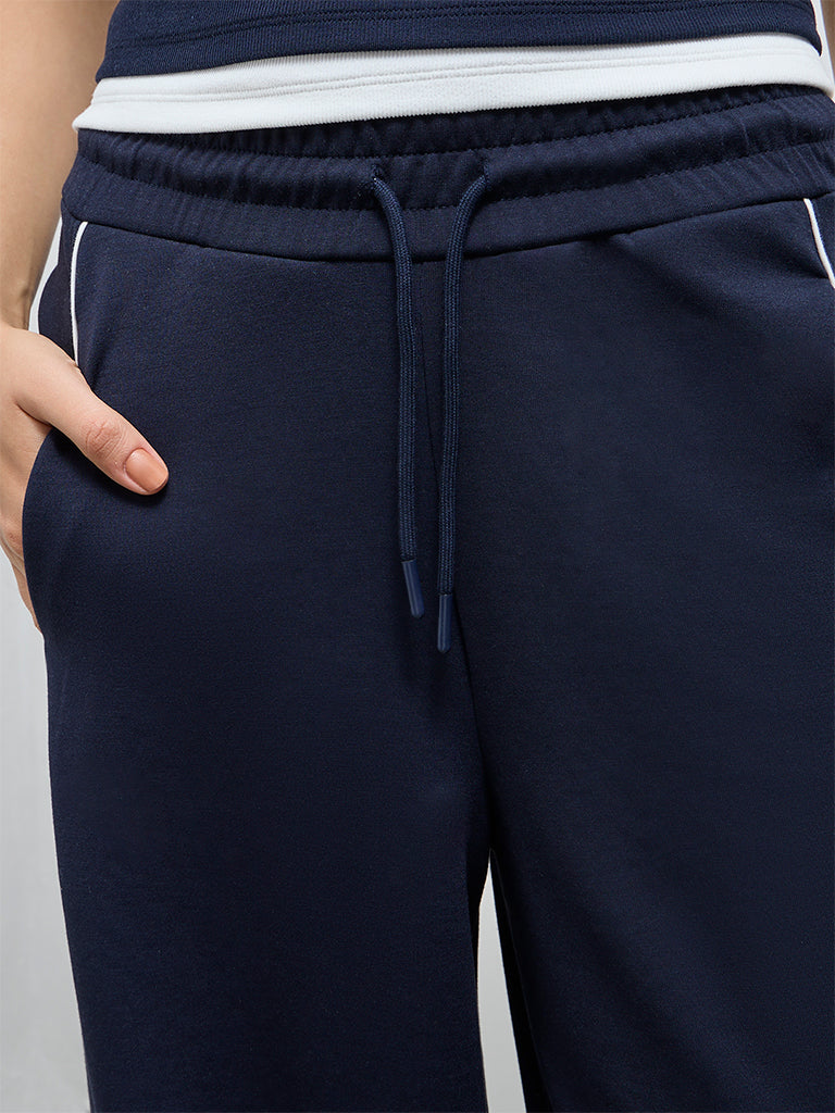 Nuoflexx Navy Stripe Detailed High-Rise Track Pants - Image 3