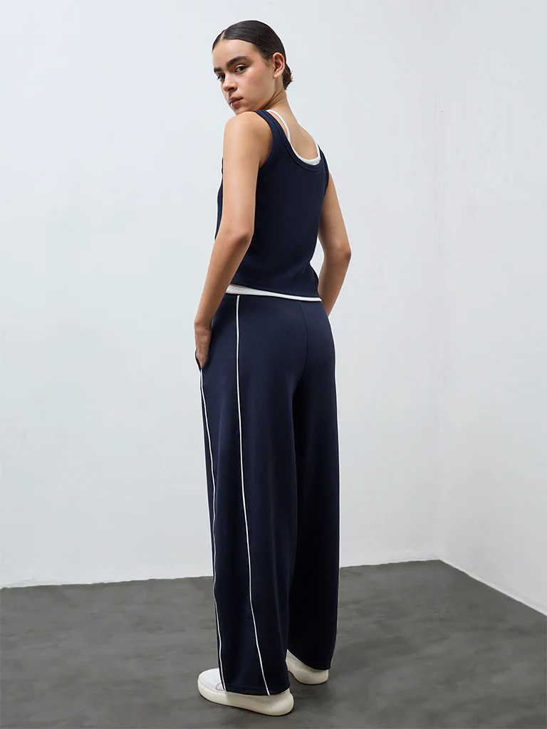Nuoflexx Navy Stripe Detailed High-Rise Track Pants - Image 4