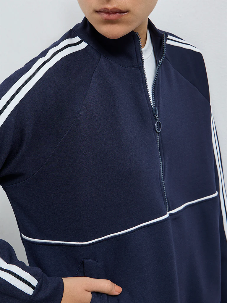 Nuoflexx Navy Stripe Detailed Quarter-Zip Sweatshirt - Image 3