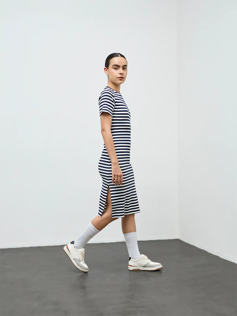Nuoflexx Navy Striped Cotton-Blend Straight Dress - Image 2