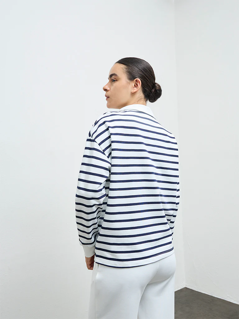 Nuoflexx Navy Striped Cotton Quarter-Zip Sweatshirt - Image 4